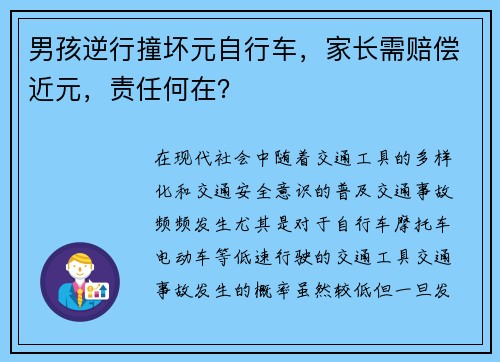 男孩逆行撞坏元自行车，家长需赔偿近元，责任何在？